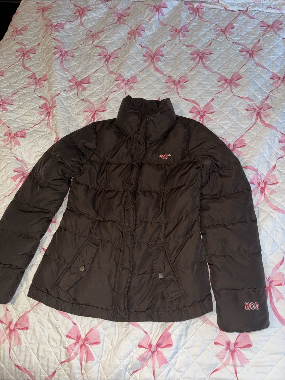 Hollister Black Quilted Puffer Jacket with Logo